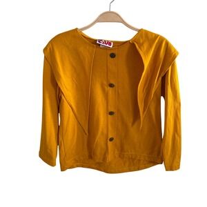 The In Club Vintage Mustard Yellow Ruffle Sailor Collar Button Top Size 8 USA